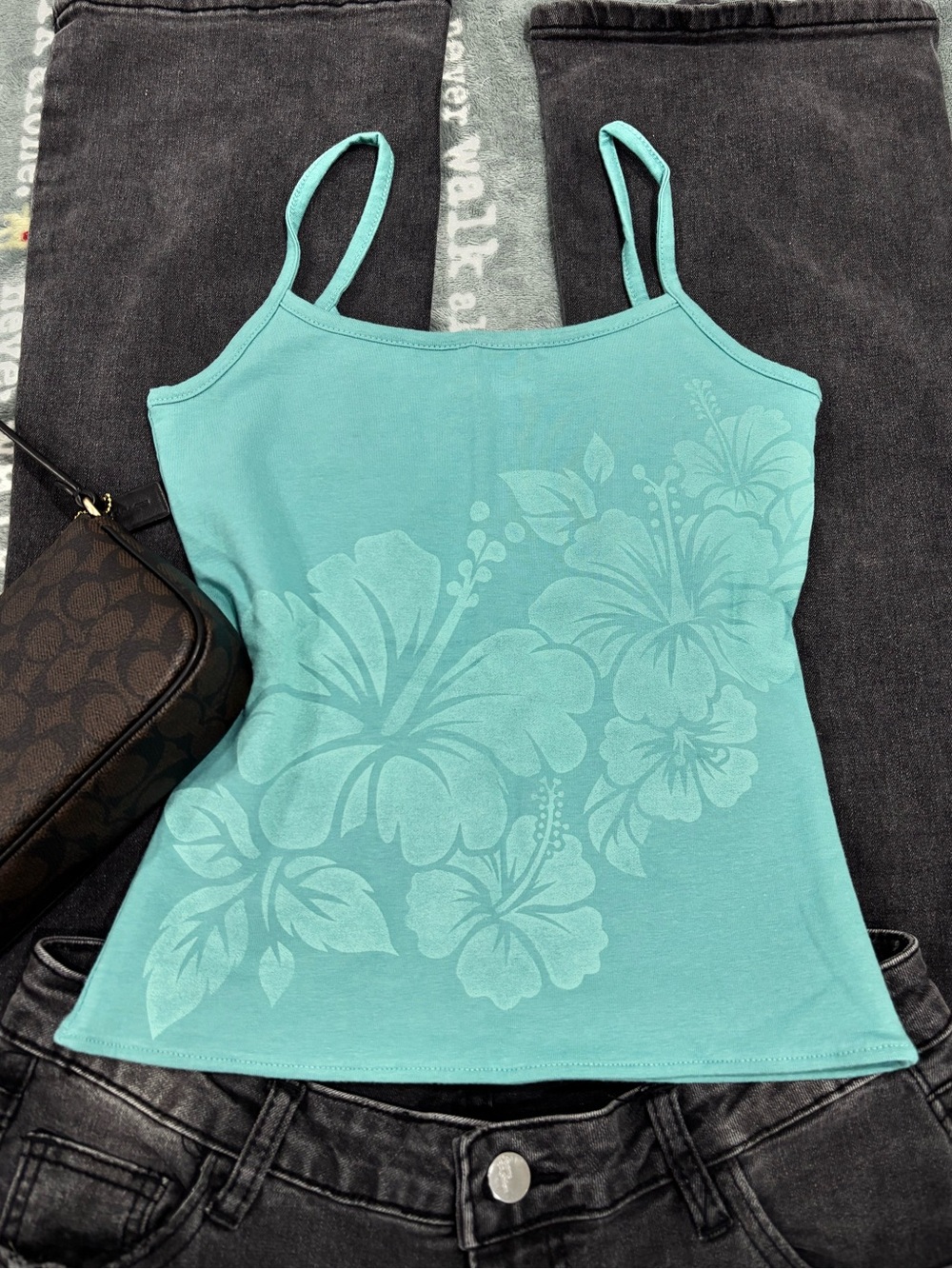 summer/floral Hollister Co. dark turquoise hibiscus Cami Tank
